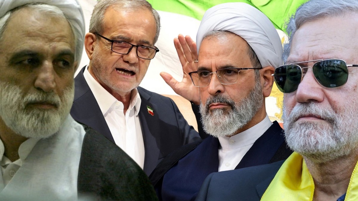 De gauche à droite: Gholamhossein Mohseni Ejei, Massoud Pezeshkian, Alireza Arafi, Ali Larijani.