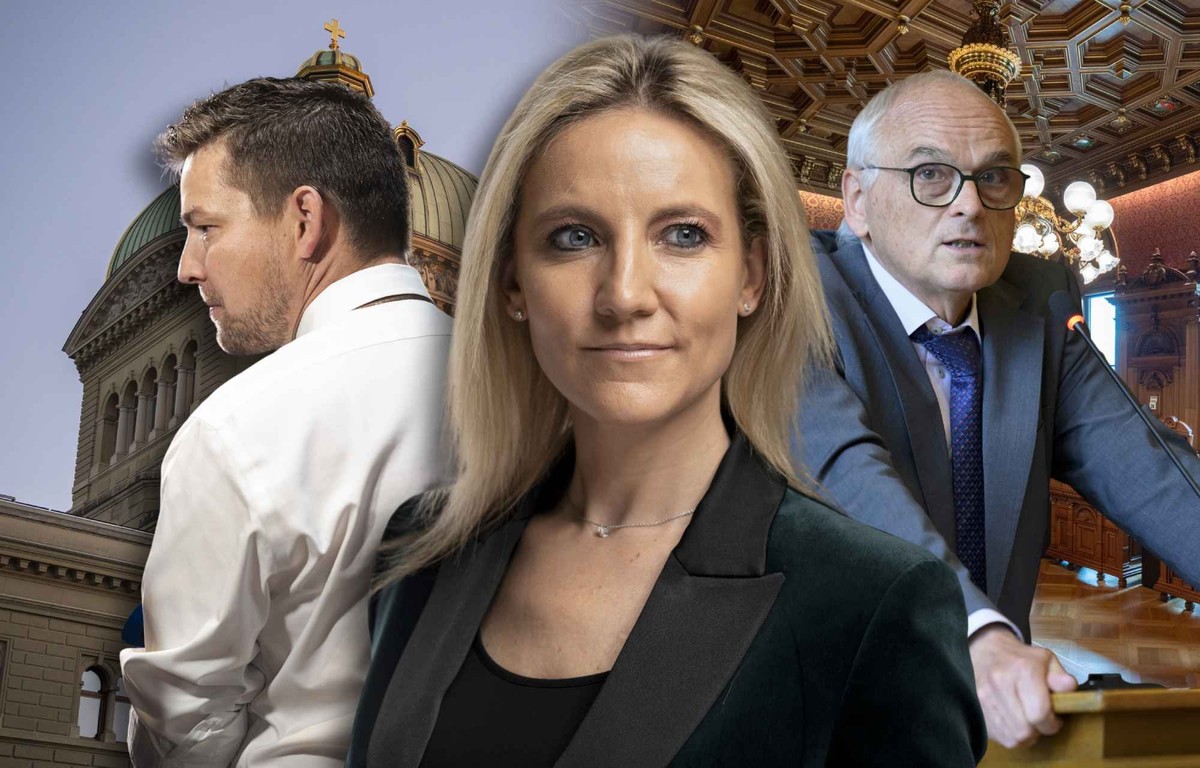 Céline Amaudruz, le candidat bernois Pierre-Alain Schnegg (à droite) et le possible candidat ou soutien à la Genevoise Nicolas Kolly (à gauche).