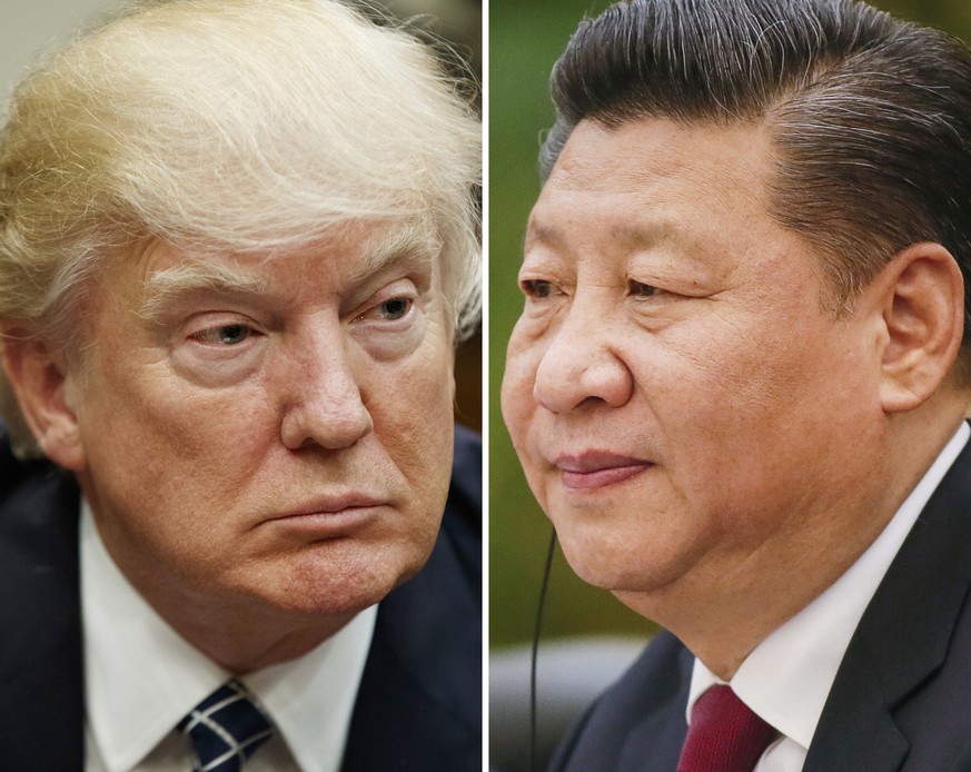 FILE - This combination of file photos shows U.S. President Donald Trump on March 28, 2017, in Washington, left, and Chinese President Xi Jinping on Feb. 22, 2017, in Beijing. Trump is suggesting ahea ...