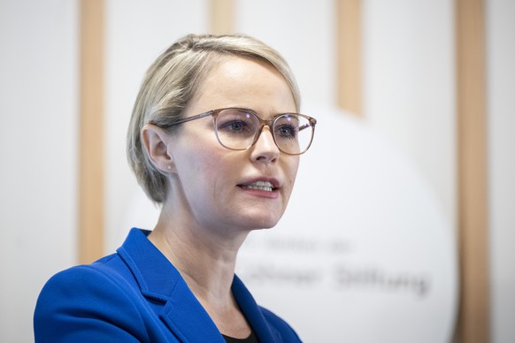 Regierungspraesidentin Natalie Rickli spricht ueber das neue Kinderspital in Zuerich-Lengg, aufgenommen am Dienstag, 1. Oktober 2024 in Zuerich. (KEYSTONE/Ennio Leanza)