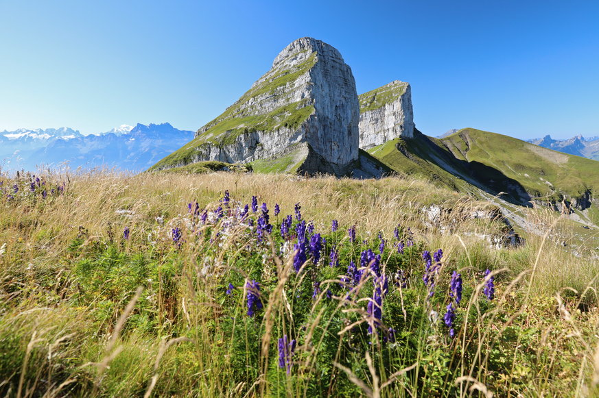 Der Tour de Mayen (2323 m ü. M.) thront über einem ausgedehnten, höhlenreichen Karstgebiet.