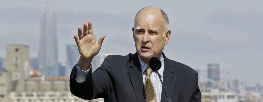 FILE - In this Sept. 29, 2017, file photo, California Gov. Jerry Brown speaks in San Francisco. Brown on Saturday, Dec. 23, 2017, announced pardons or sentence reductions for some 150 convicted crimin ...