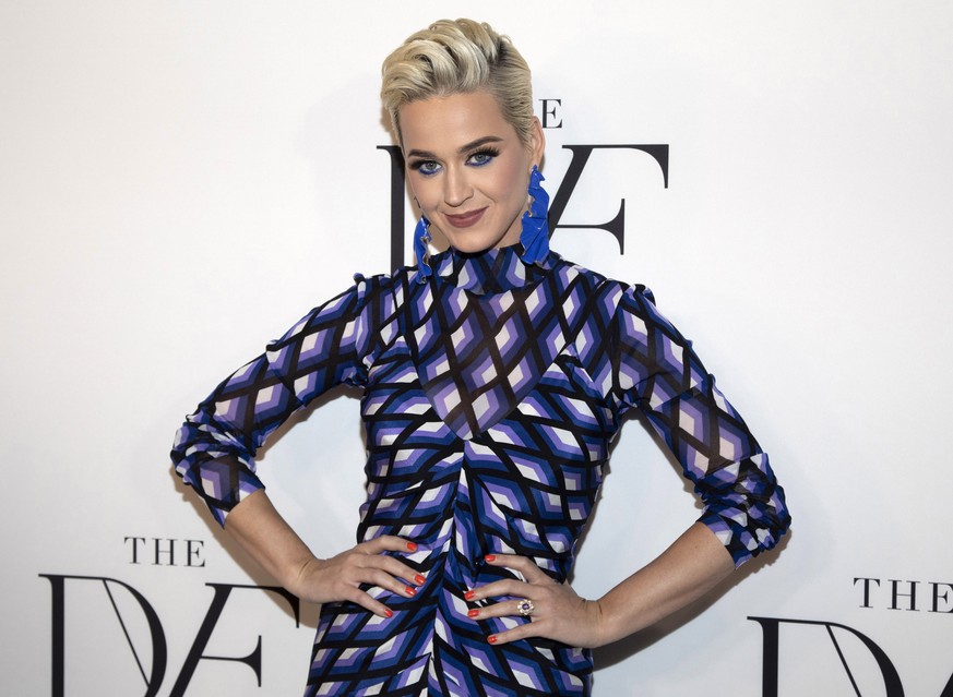 FILE - This April 11, 2019 file photo shows Katy Perry at the 10th annual DVF Awards at the Brooklyn Museum in New York. A jury has found that PerryÄôs 2013 hit ÄúDark Horse,Äù copied a 2009 Christ ...