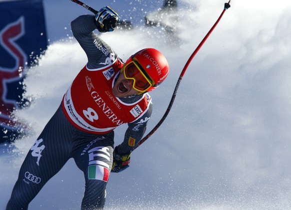 Italy&#039;s Christof Innerhofer reacts after completing an alpine ski, men&#039;s World Cup Super G, in Kitzbuehel, Austria, Friday, Jan. 20, 2017. (AP Photo/Giovanni Auletta)