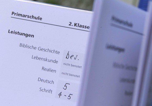 Schulzeugnis! Erfuellen Kinder in der Primarschule die Erwartungen der Eltern? Aufgenommen am Freitag, 13. Juli 2001 in Kloten. (KEYSTONE/Franco Greco) === ELECTRONIC IMAGE ===