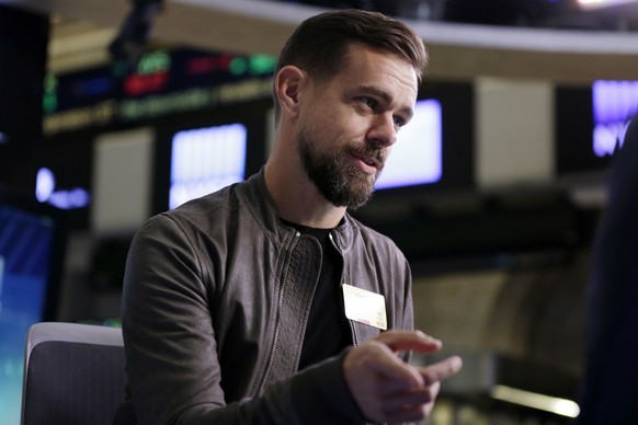 FILE - In this Thursday, Nov. 19, 2015, file photo, Square CEO Jack Dorsey is interviewed on the floor of the New York Stock Exchange. Twitter is taking the smartphone shackles off its live-video serv ...