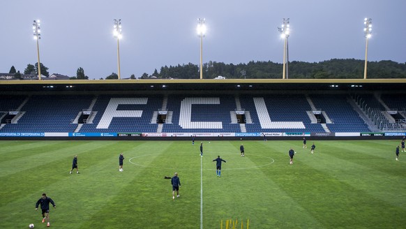 Players of NK Osijek take part in a training session, one day before the soccer Europe League 2. qualification game between FC Luzern and NK Osijek at the swissporarena in Lucerne, Wednesday July 19,  ...