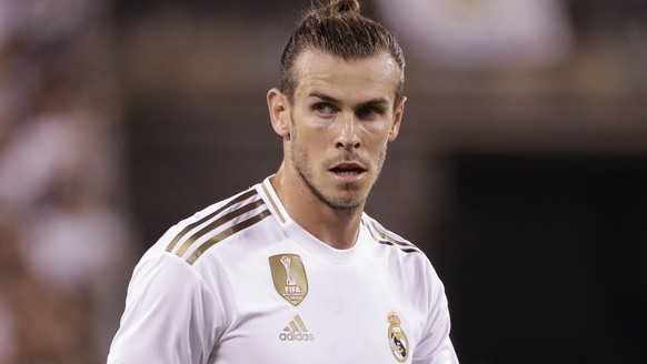 Real Madrid&#039;s Gareth Bale reacts during the second half of a soccer match against Atletico Madrid Friday,July 26, 2019, in East Rutherford, N.J. Atletico Madrid won 7-3. (AP Photo/Frank Franklin  ...