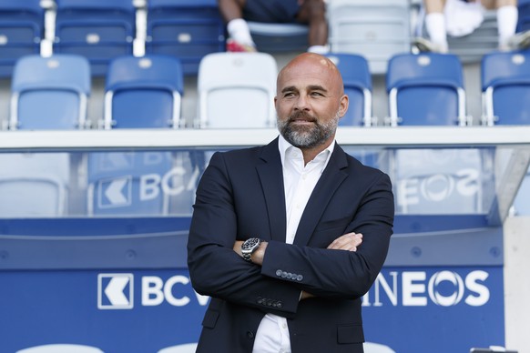 L&#039;entraineur du FC Lausanne-Sport Giorgio Contini, lors de la rencontre de football de Super League entre FC Lausanne-Sport, LS, et FC Zuerich, FCZ, ce dimanche, 9 mai 2021 au stade de la Tuilier ...