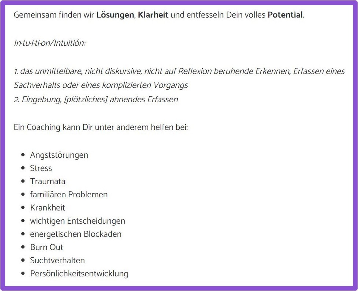 Das schreibt ein Life-Coach auf seiner Website