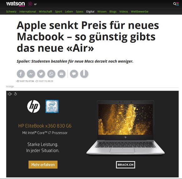 Apple senkt Preis fÃ¼r neues Macbook â so gÃ¼nstig gibts das neue Â«AirÂ»
Ich glaube watson hat mir bereits klar gemacht, wie sie zu Apple stehen ;)