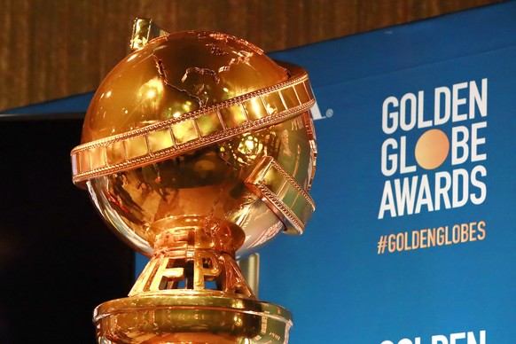 epa09640266 A view of a large throphy modell during the nomination announcements for the annual Golden Globe Awards at the Beverly Hilton in Beverly Hills, California, USA, 13 December 2021. The 79th  ...