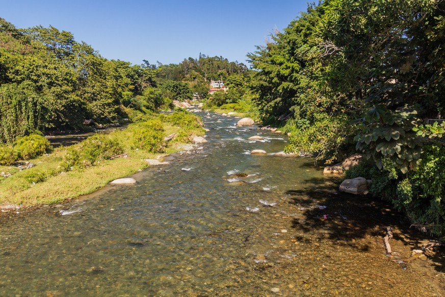 Yaque del Norte river in Jarabacoa, Dominican Republic xkwx rock, creek, environmental, jungle, forest, green, nature, tree, water, outdoor, river, travel, landscape, tourism, beautiful, wood, fresh,  ...