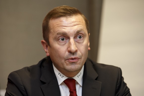 Ville Peltonen, Head Coach of the Lausanne Hockey Club, speaks to the media, during a press conference of the Lausanne HC before the new season of the National League Swiss Championship, in Lausanne,  ...