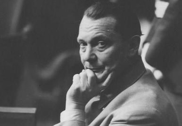 Defendant Hermann Goering in the prisoners&#039; dock at the International Military Tribunal trial of war criminals at Nuremberg. Goering was the former head of the Luftwaffe and was at one time secon ...