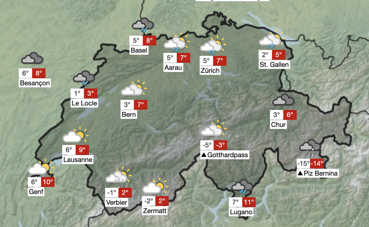 Die Schneefallgrenze fällt am Dienstag auf 800 bis 1200 Meter.