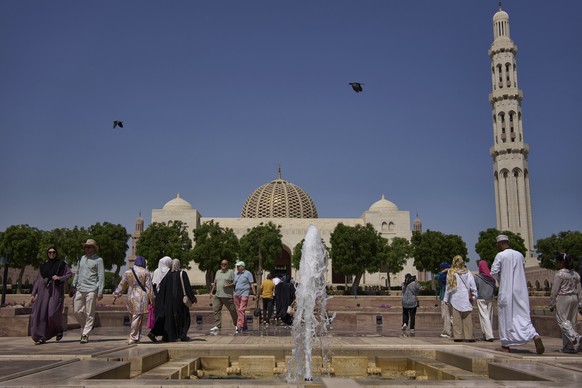 Tourists walk through the courtyard of the Sultan Qaboos Grand Mosque in Muscat, Oman, Saturday, April 12, 2025. (AP Photo/ Fatima Shbair)
Oman Daily Life