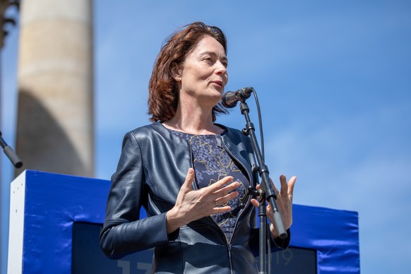 epa07564459 German Federal Justice Minister and Social Democratic Party (SPD) EU parliament elections nominee Katarina Barley, attends a rally in support of the European Union in Berlin, Germany, 12 M ...