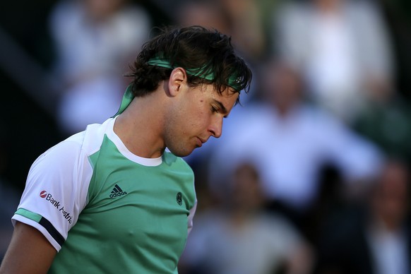 Austria&#039;s Dominic Thiem loos down as he plays Spain&#039;s Rafael Nadal during their semifinal match of the French Open tennis tournament at the Roland Garros stadium, Friday, June 9, 2017 in Par ...