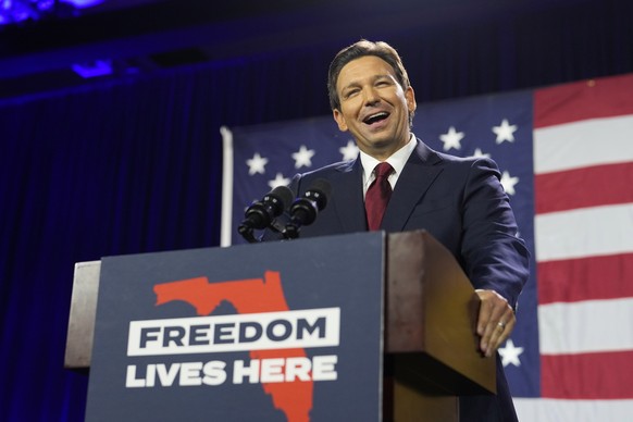 Incumbent Florida Republican Gov. Ron DeSantis speaks to supporters at an election night party after winning his race for reelection in Tampa, Fla., Tuesday, Nov. 8, 2022. (AP Photo/Rebecca Blackwell) ...
