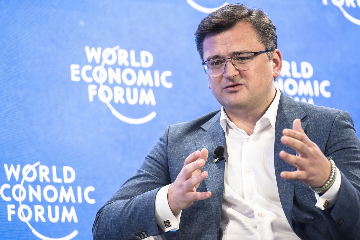 Dmytro Kuleba, Minister of Foreign Affairs of Ukraine gestures as he attends a seesion at the 51st annual meeting of the World Economic Forum, WEF, in Davos, Switzerland, on Wednesday, May 25, 2022. T ...
