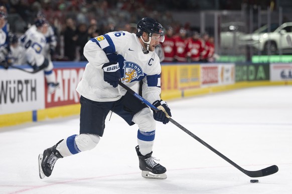 epa13005779 Finland's Aleksander Barkov in action during the 2026 IIHF Men's Ice Hockey World Championship semi-final game between Canada and Finland in Zurich, Switzerland, 30 May 2026. EPA ...