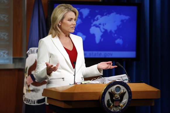 State Department spokeswoman Heather Nauert speaks during a briefing at the State Department in Washington, Wednesday, Aug. 9, 2017. The State Department says President Donald Trump is &quot;on the sa ...