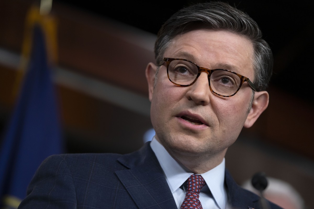 House Speaker Mike Johnson of La., speaks during a press conference on Capitol Hill, Tuesday, Jan. 30, 2024 in Washington. House Republicans are taking a key vote Tuesday toward impeaching Homeland Se ...