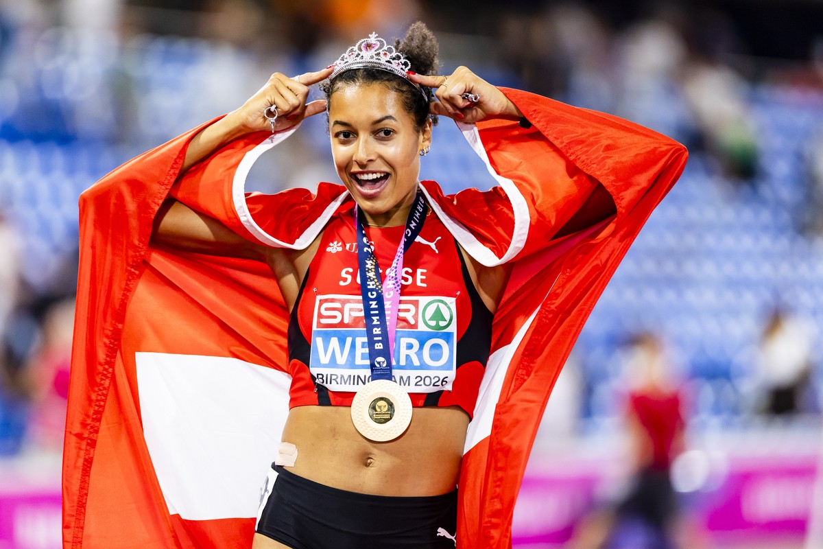 KEYPIX - Gold medalist Audrey Werro of Switzerland celebrates during the women's 800 meters final at the European Athletics Championships, in the Alexander Stadium, Birmingham, United Kingdom, Fr ...