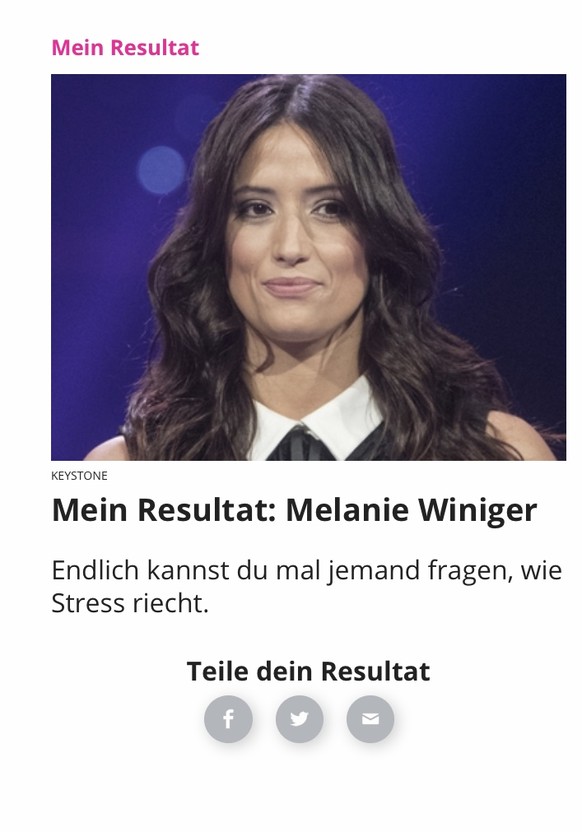 Langsam Lagerkoller? Finde heraus, wer dein ideales Quarantäne-WG-Gspänli wäre
Interessant... Hoi Melanie, lass mich wissen wie Stress riecht. 

Cooles Wortspiel btw.