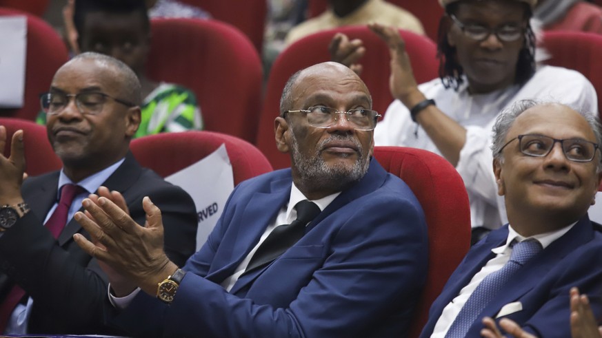 FILE - Haiti&#039;s Prime Minister Ariel Henry attends a public lecture at the United States International University in Nairobi, Kenya, March 1, 2024. The prime minister had traveled to Kenya to push ...