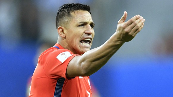 Chile&#039;s Alexis Sanchez reacts during the Confederations Cup final soccer match between Chile and Germany, at the St.Petersburg Stadium, Russia, Sunday July 2, 2017. (AP Photo/Martin Meissner)