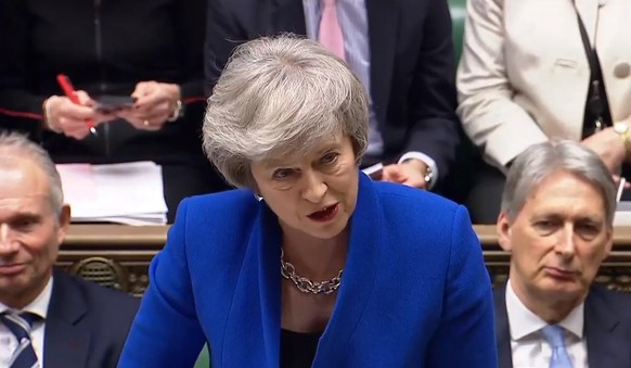 epa07289407 A handout video-grabbed still image from a video made available by UK parliament's parliamentary recording unit showing British  Prime Minister Theresa May during a Prime Ministers Questions (PMQs) in London, Britain, 16 January 2019. Britain's Prime Minister May is facing a confidence vote in parliament after she lost the The Meaningful Vote parliamentary vote on the EU withdrawal agreement on 15 January.  EPA/PARLIAMENTARY RECORDING UNIT HANDOUT MANDATORY CREDIT: PARLIAMENTARY RECORDING UNIT HANDOUT EDITORIAL USE ONLY/NO SALES HANDOUT EDITORIAL USE ONLY/NO SALES