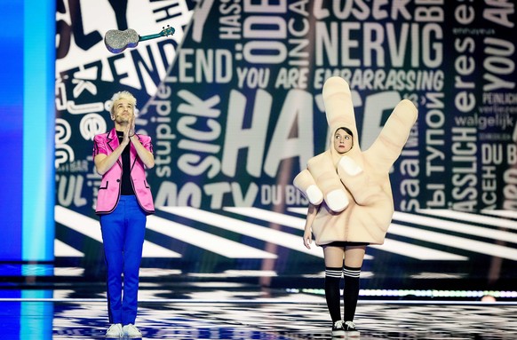 epa09217400 Jendrik from Germany with the song &#039;I Don&#039;t Feel Hate&#039; performs during the dress rehearsal for the Grand Final of the 65th annual Eurovision Song Contest (ESC) at the Rotter ...