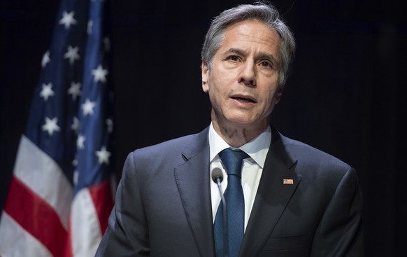 In this May 18, 2021 photo, Secretary of State Antony Blinken speaks during a joint press conference following meetings with the Icelandic Foreign Minister Gudlaugur Thor Thordarson, at the Harpa Conc ...