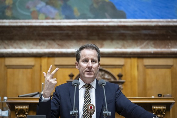 Thomas Aeschi, SVP-ZG, spricht an der Fruehjahrssession der Eidgenoessischen Raete, am Donnerstag, 5. Maerz 2026 im Nationalrat in Bern. (KEYSTONE/Andreas Becker)