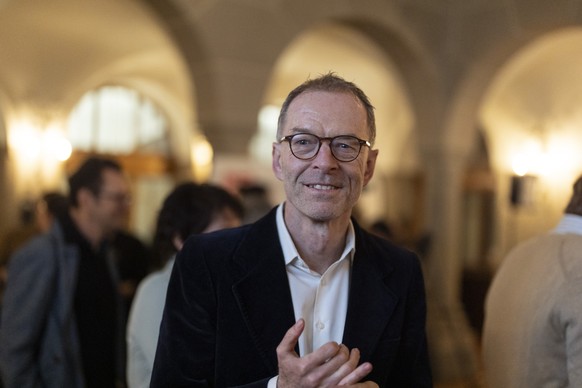 Daniel Leupi (Gruene) reagiert anlaesslich der Stadtratswahlen im Stadthaus in Zuerich am Sonntag, 8. Maerz 2026. (KEYSTONE/Gaetan Bally)