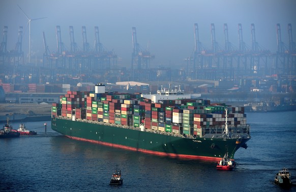 A container ship arrives at a loading terminal during a media tour at the annual news conference of the Hamburg harbour in Hamburg, Germany February 15, 2017. REUTERS/Fabian Bimmer