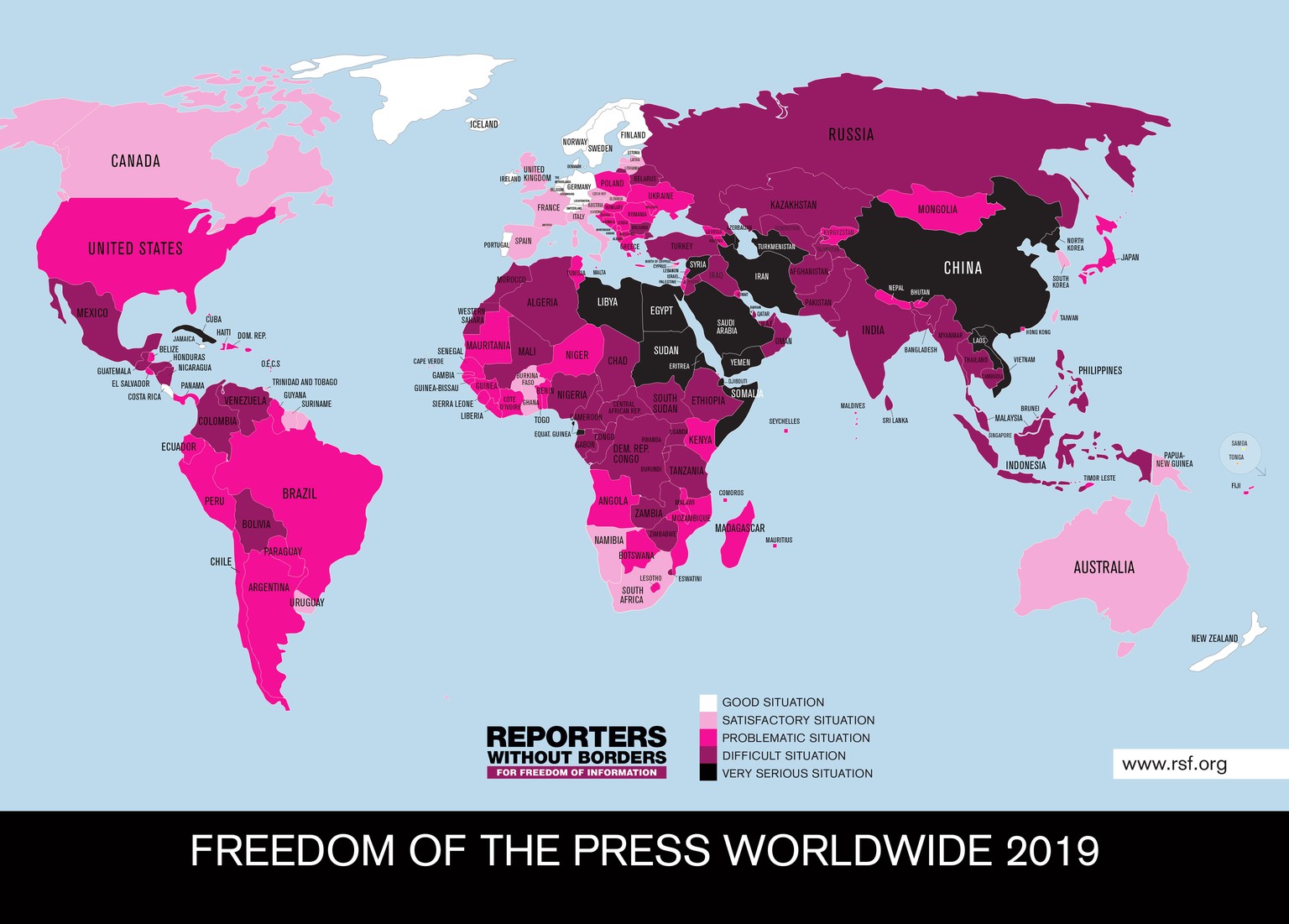 So sieht die Weltkarte der Pressefreiheit aus.