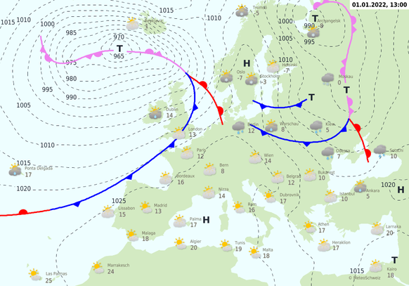 Frontenprognose für den 1. Januar 2022.