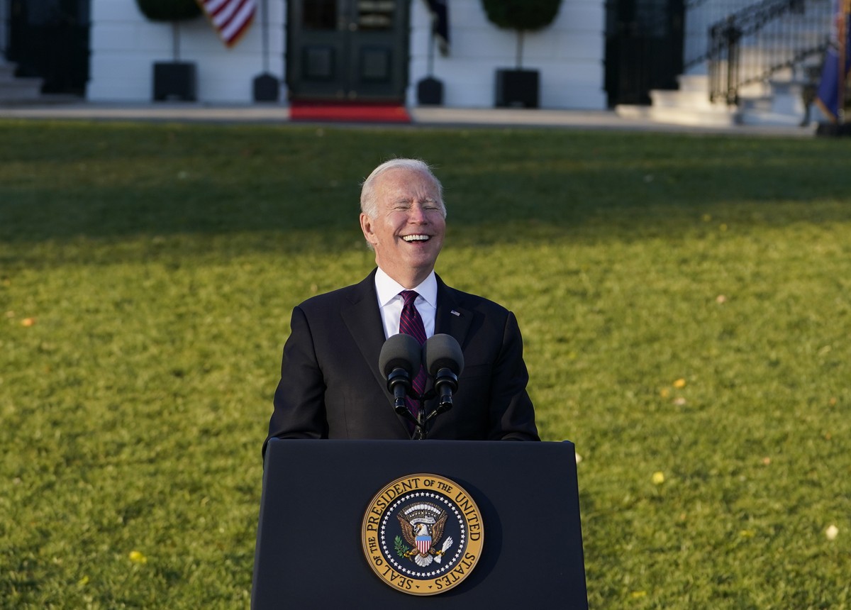 President Joe Biden speaks before signing the $1.2 trillion bipartisan infrastructure bill into law during a ceremony on the South Lawn of the White House in Washington, Monday, Nov. 15, 2021. (AP Pho ...