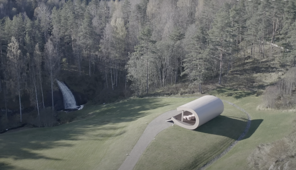 Un pavillon situé derrière la «maison de jardin» offre une vue sur une cascade d'environ quatre mètres de haut.