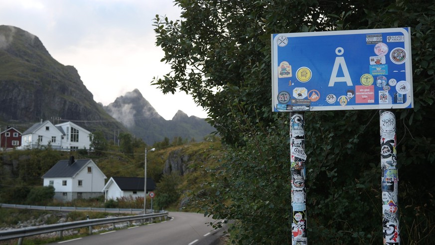 Name board of A, Board with name of A village at the end of lofoten peninsula, Norway