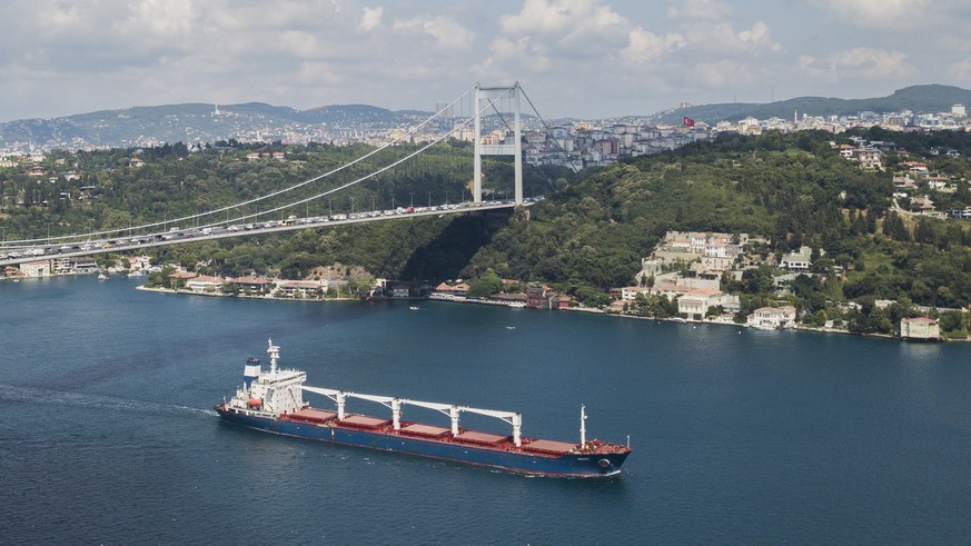 Die Razoni schippert in Richtung Istanbul für die Inspektion der ersten Getreideladung für den Export, 3. August 2022. Sie wird auf ihrer Reise verschwinden.
