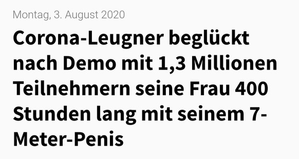 35 der besten Coronavirus-Tweets, die deinen Wochenstart retten
Passend dazu.. Der Postillon

https://www.der-postillon.com/2020/08/corona-leugner-begluckt-nach-demo-mit.html?utm_medium=pushnotifica ...