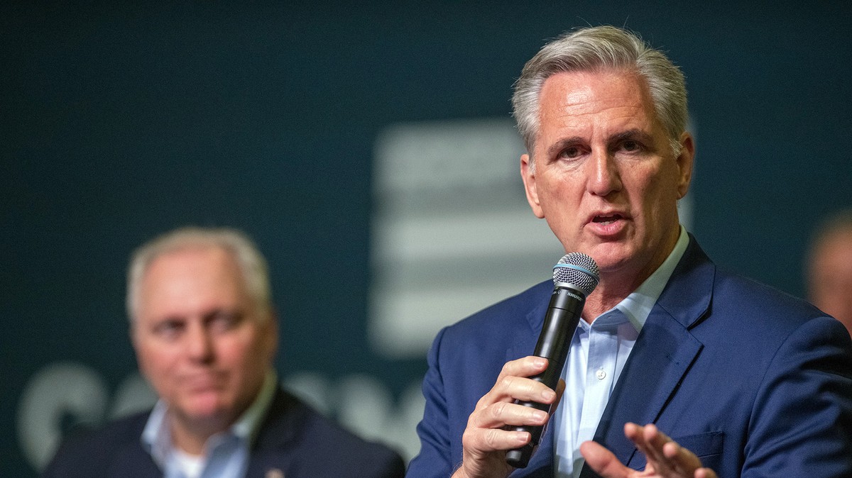 U.S. Rep. Kevin McCarthy introduces the House GOP's "Commitment to America at a gathering at Ductmate Industries, Friday, Sep. 23, 2022, in Monongahela, Pa. House Minority Whip Steve Scalise ...