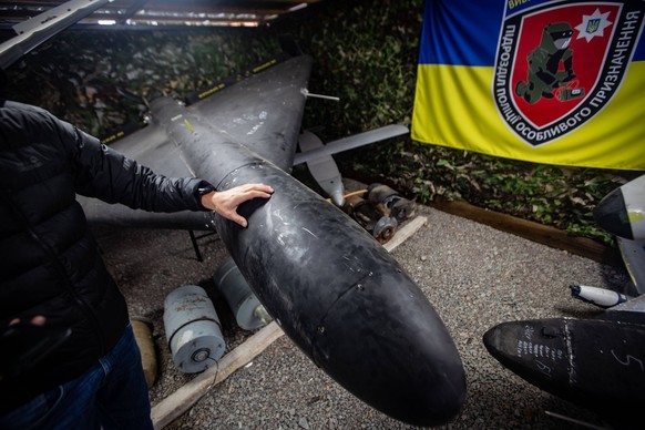 October 9, 2025, Sumy, Ukraine: A view of a Shahed seen at a police museum. The museum was created hastily so that police bomb disposal experts could analyze the remains of drones, rockets, and bombs  ...