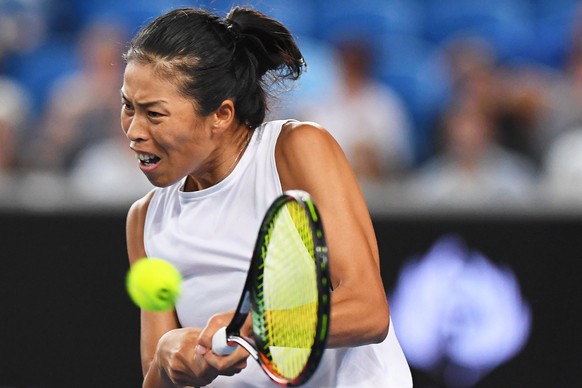 epa06456750 Hsieh Su-wei of Taiwan in action during her third round match against Agnieszka Radwanska of Poland at the Australian Open Grand Slam tennis tournament in Melbourne, Australia, 20 January  ...