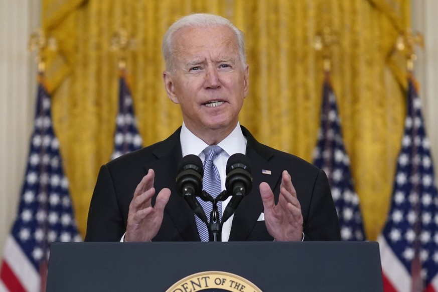 President Joe Biden speaks about Afghanistan from the East Room of the White House, Monday, Aug. 16, 2021, in Washington. (AP Photo/Evan Vucci)
Joe Biden