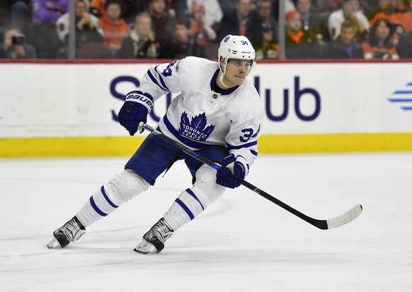 FILE - In this Jan. 26, 2017, file photo, Toronto Maple Leafs&#039; Auston Matthews skates during an NHL hockey game against the Philadelphia Flyers, in Philadelphia. The significance of budding young ...